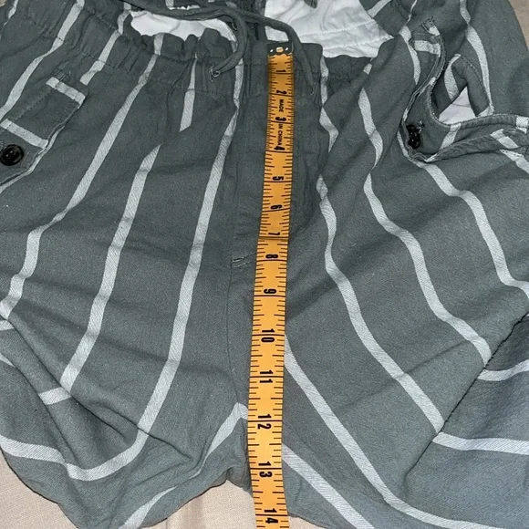 Loft Outlet Womens Sz L high rise straight elastic cotton pants Sage striped - Picture 7 of 8